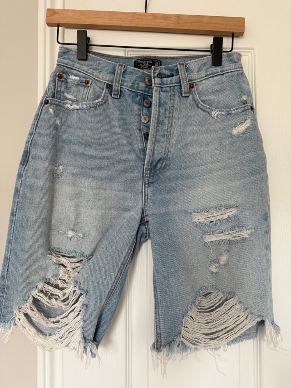Abercrombie & Fitch Light Blue Distressed Jean Shorts